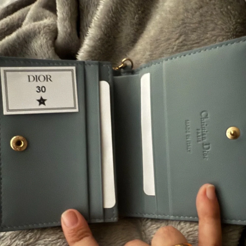 NWT Christian Dior Mini Lady Dior Gardenia Wallet in Cloud Blue Cannage Lambskin
